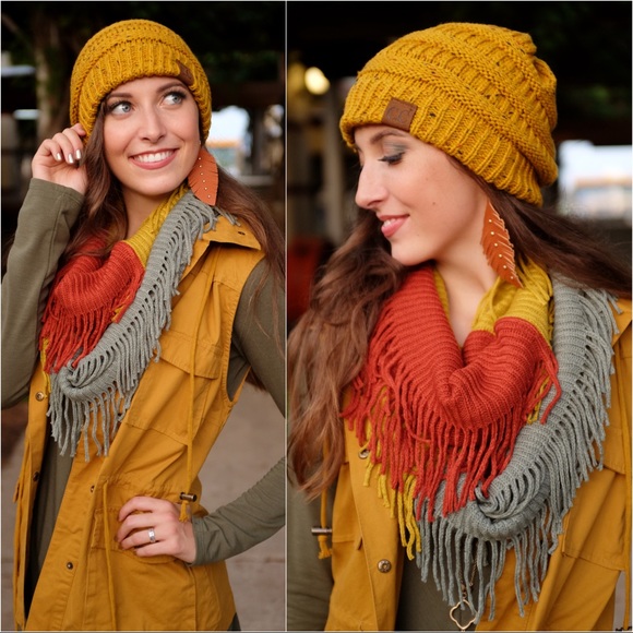Rust, mustard and sage knit colorblock infinity - Picture 3 of 3